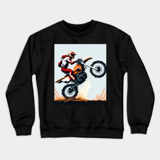 Dirt bike cool wheelie with pixel art style orange and tan Crewneck Sweatshirt